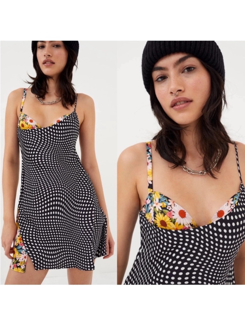 For Love & Lemons Anya Mini Dress Polka Dot Floral Satin Size Small S